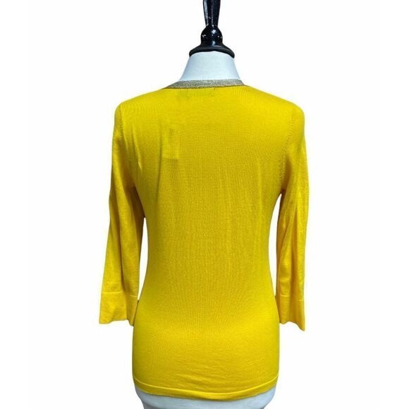 The Limited Mustard & Gold Shimmer 3/4 Sleeve Cardigan Size Medium NWT - Picture 2 of 6